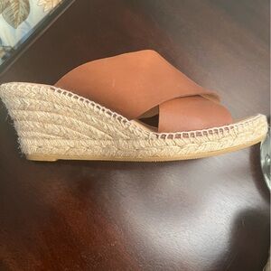 Kanna Brown Leather Espadrille Wedge Sandal New